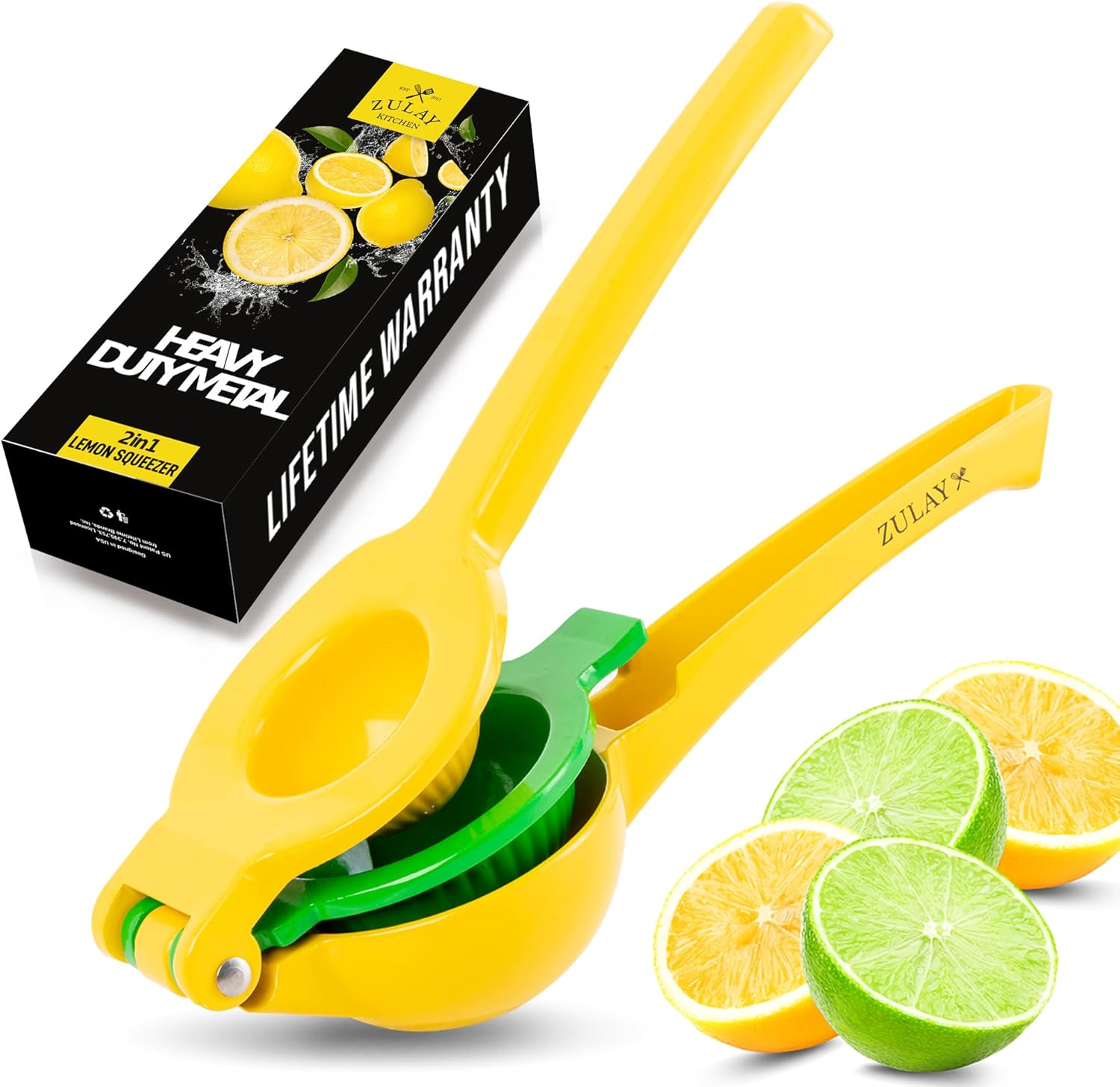 Zulay Kitchen Metal 2-In-1 Lemon Lime Squeezer - Hand Juicer Lemon Squeezer Gets Every Last Drop - Max Extraction Manual Citrus Juicer - Easy-to-Use Lemon Juicer Squeezer Lemon Squeezer Manual