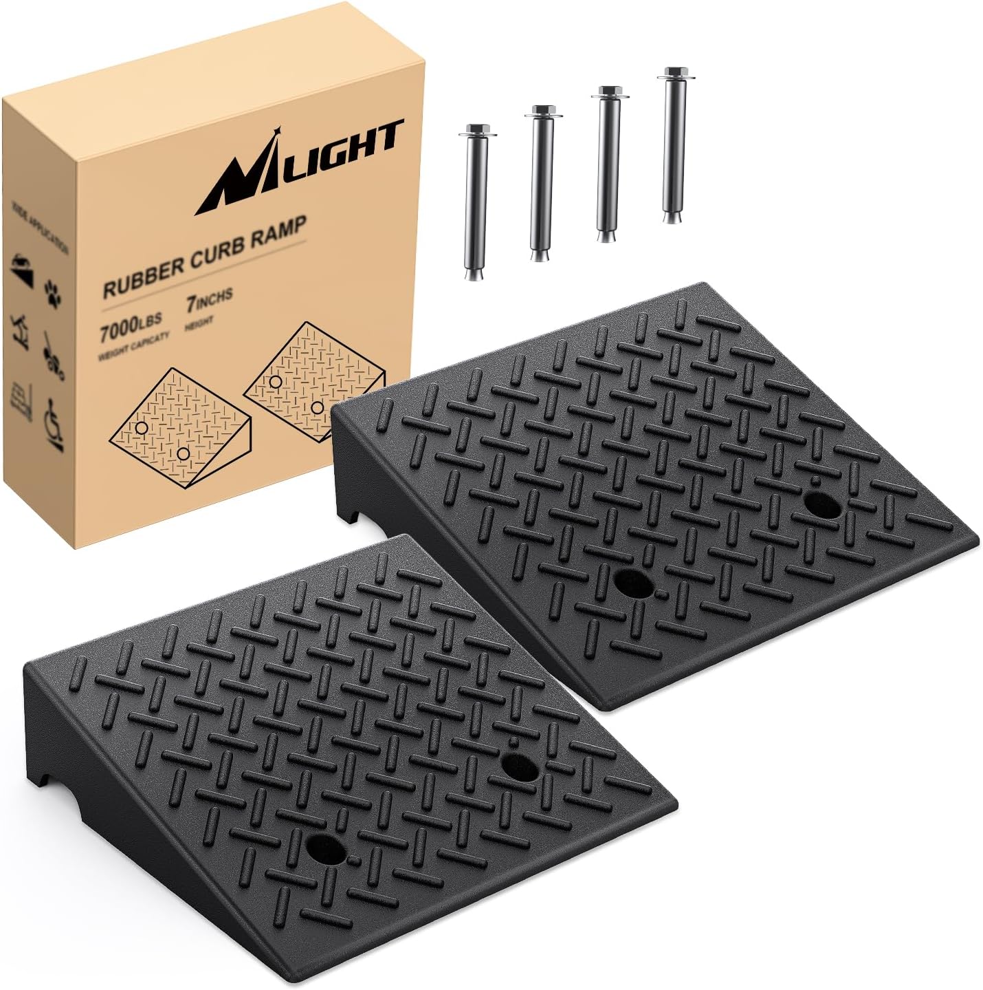Nilight Rubber Curb Ramps 7 Inch Rise, 2-Pack