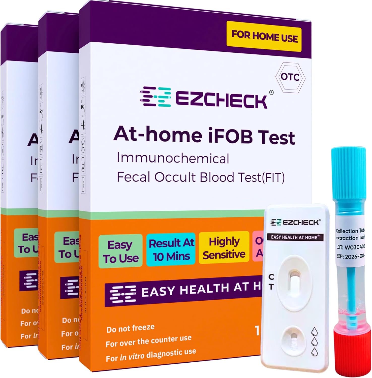 [3 Tests] EZCHECK® at-Home iFOB Test (FIT) for Colon Health Screening, Colon Cancer Screening, Colon Disease Test - FSA/HSA Eligible
