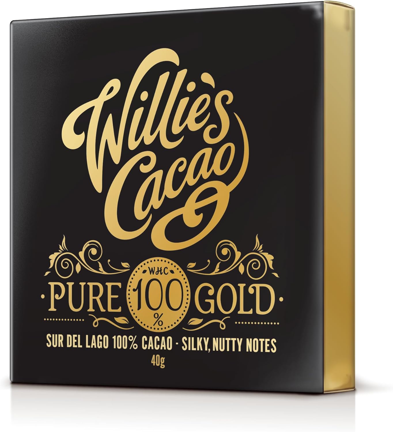 Willie's Cacao - Pure Gold, 100% Cocoa Bar - 40g x 12 - Smooth nutty notes - No added sugar - Vegan chocolate - Artisan made