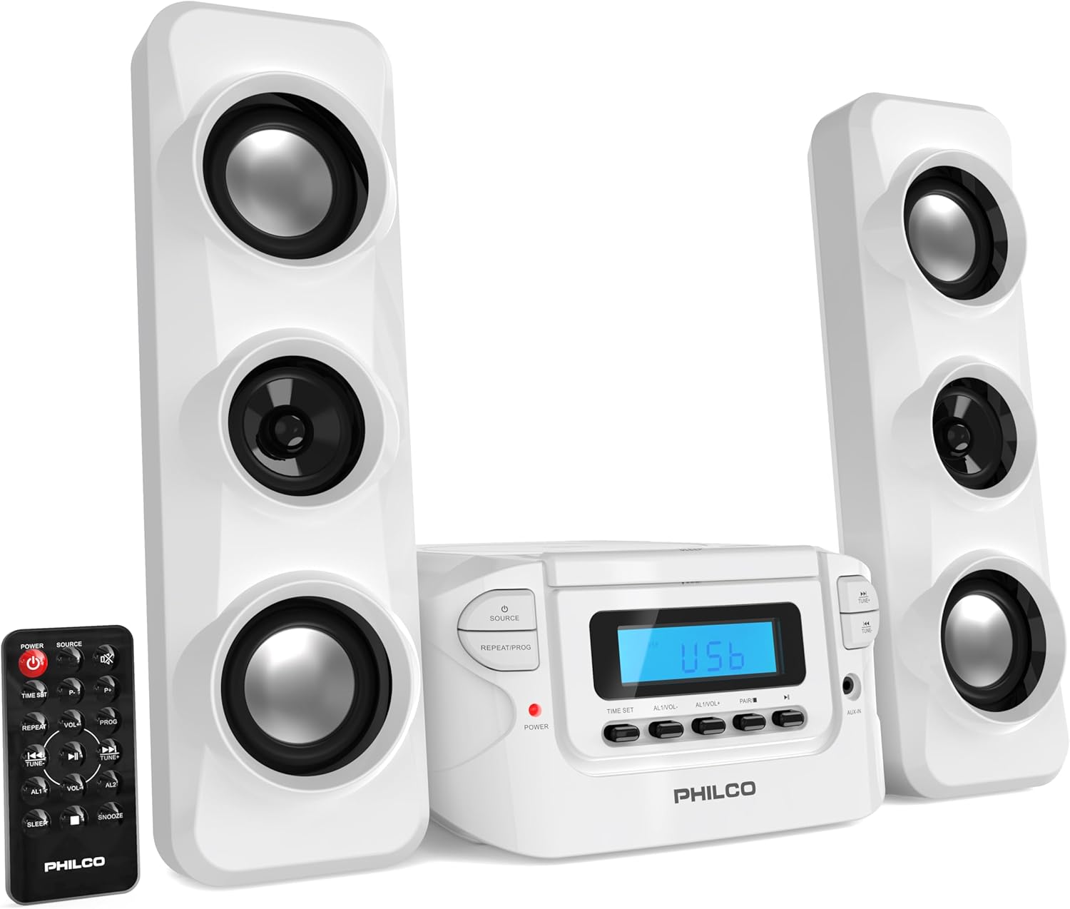 Philco Bluetooth Stereo System for Home, Compact CD Stereo Shelf System with Speakers, Digital FM Radio, Remote Control | LCD Display | MP3 & AUX Port Compatible | USB Playback