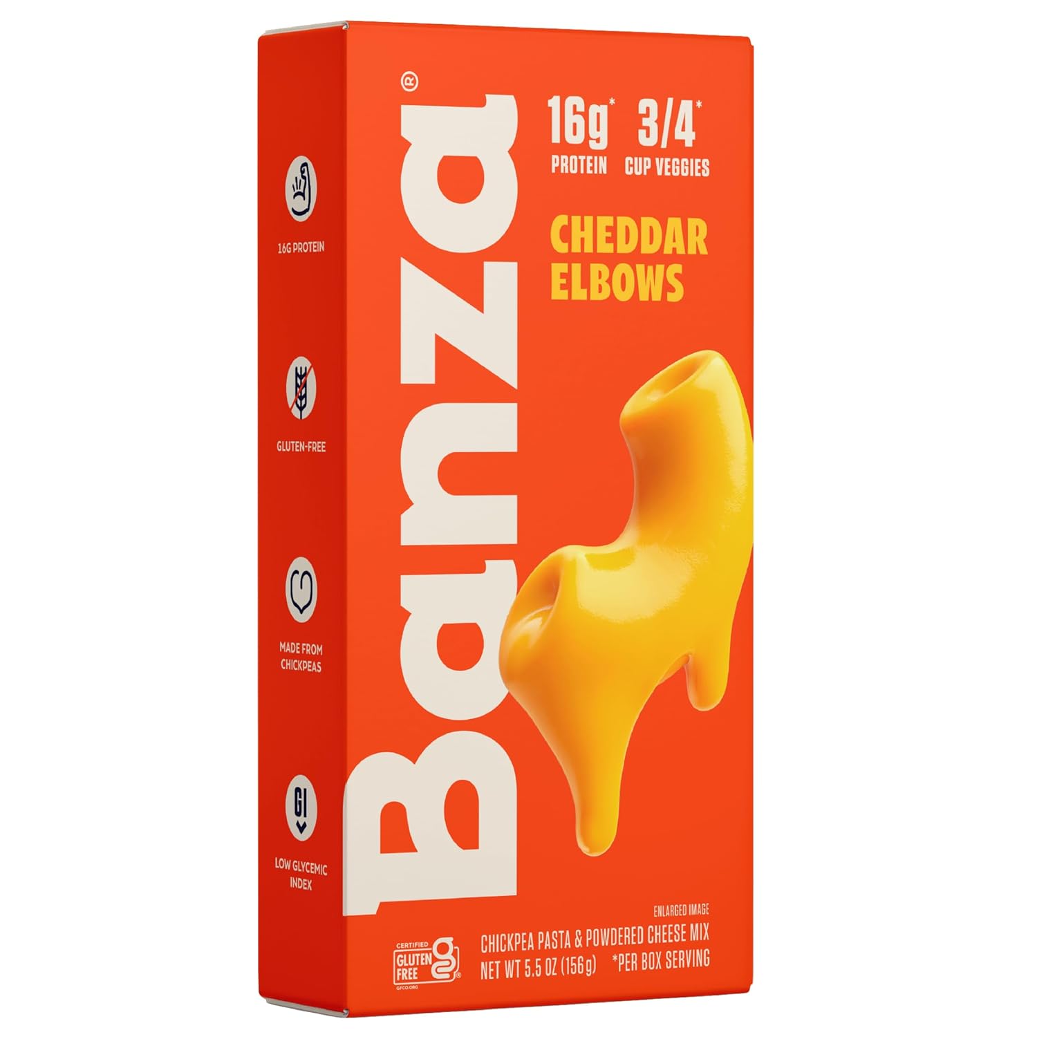 Banza Elbows & Classic Cheddar Mac and Cheese - High Protein, Gluten Free, and Lower Carb Protein Mac and Cheese - 5.5oz