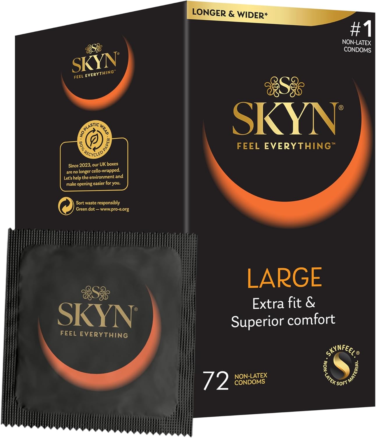 SKYN Large Condoms Pack of 72 / Skynfeel Latex Free Condoms for Men, Extra Large Condoms, XL Condoms, Thin Condoms, Smooth Straight Shape, 56mm Wide