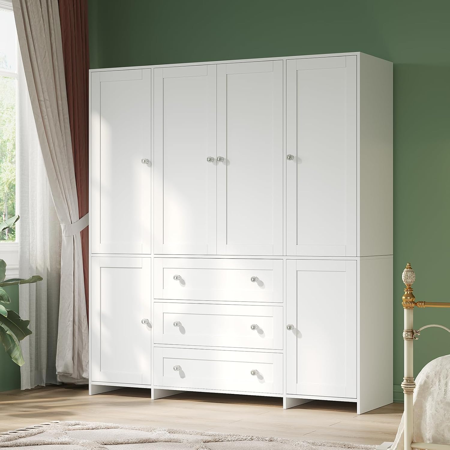 VOWNER 71" Armoire Wardrobe Closet with Drawers and Mirror, 6 Doors