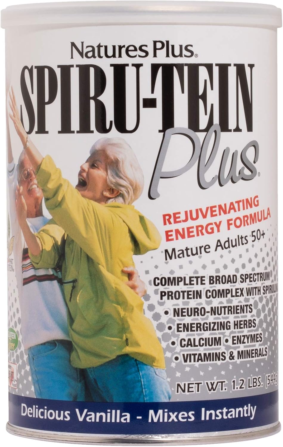 NaturesPlus SPIRU-TEIN Plus Shake For Mature Adults - Vanilla - 1.2 lbs, Protein Powder - Plant Based Meal Replacement, Vitamins & Minerals For Energy - Vegetarian, Gluten-Free - 16 Servings
