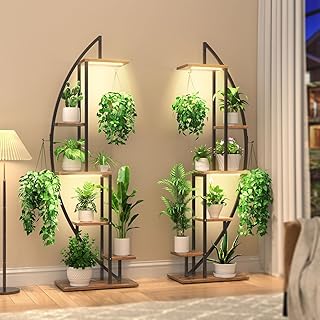 Plant Stand Indoor with Grow Lights, 6 Tiered Tall Plant Shelf, 63" Metal Plant Stand for Indoor Plants Multiple, Half-Moon Plant Rack Display Shelf, 2 Pcs Plant Holder for Living Room, Patio