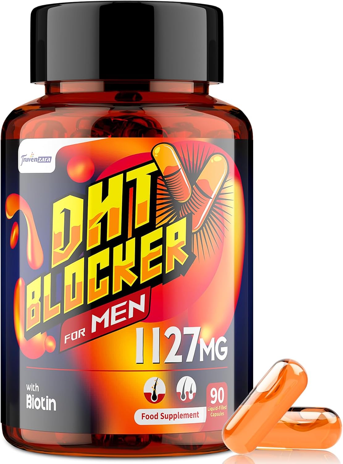 DHT Blocker for Men 1127mg, Advanced Hair Growth Supplement in Liquid-Filled Capsules, with Biotin, Vitamins & Herbal Complexes, High Absorption