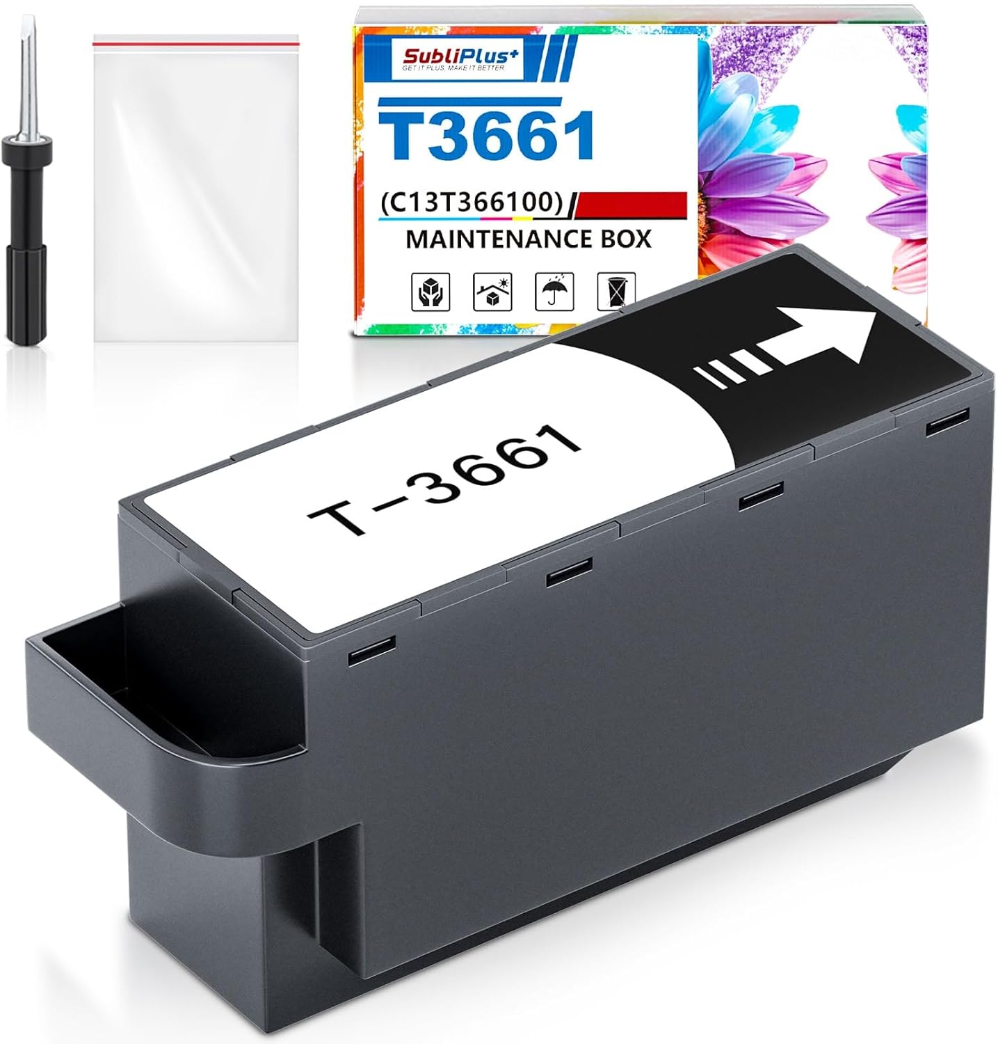 SubliPlus+ T3661 T366100 Ink Maintenance Box Replacement to Epson T3661 Maintenance Box, Compatible for Epson XP-6105 XP-8700 XP-8500 XP-15000 XP-970 XP-6100 XP-8600 XP-6000 XP-6005 XP-8605 Printers
