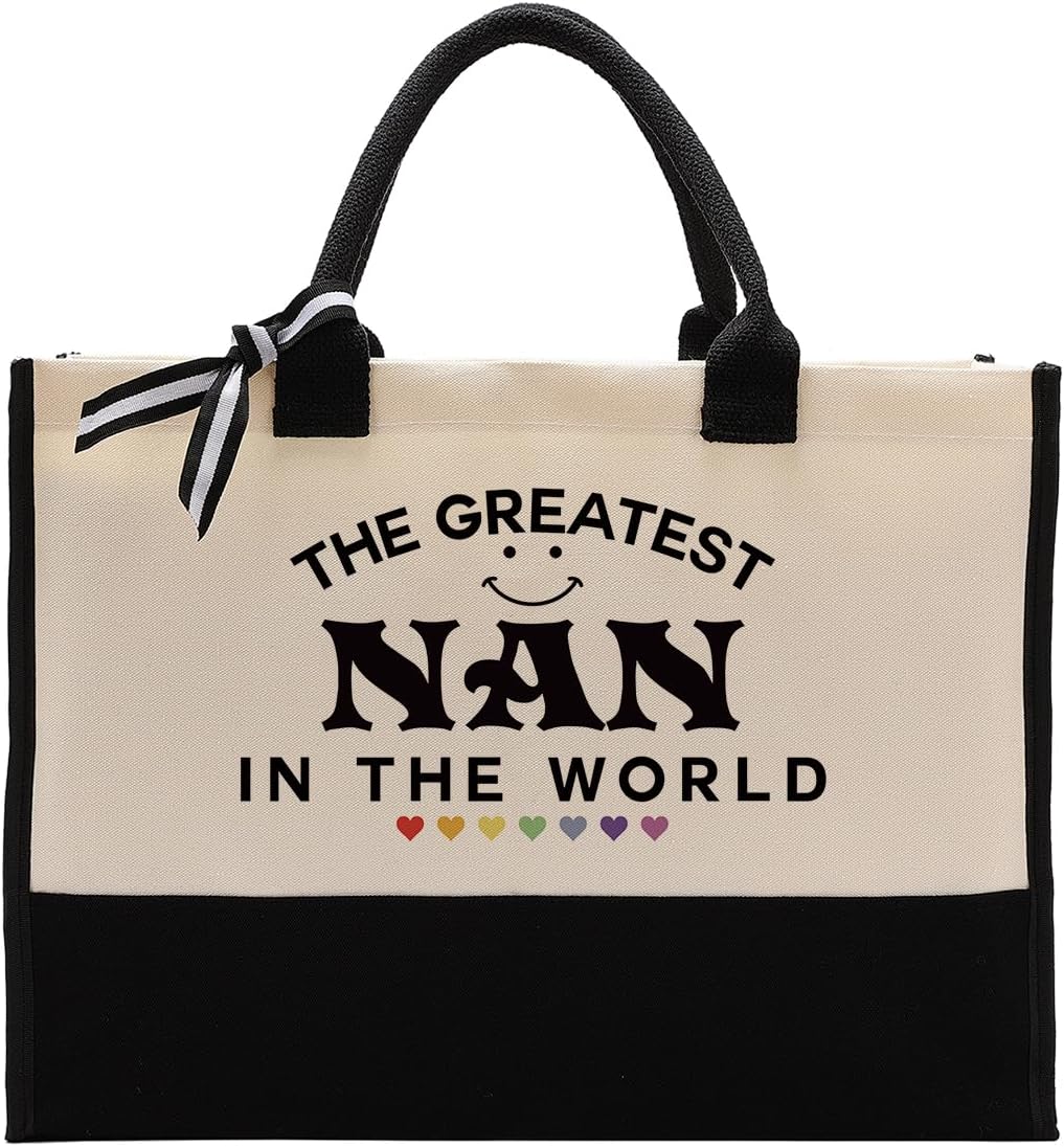 EDCTO Nan Tote Bag Gift, The Greatest Nan In the World, Nan Gift Utility Tote, Cotton Canvas Tote Bag, Nan Beach Bag, Inspirational Gift for Nan, Mother's Day Gift for Her Women Nan Mom Grandma