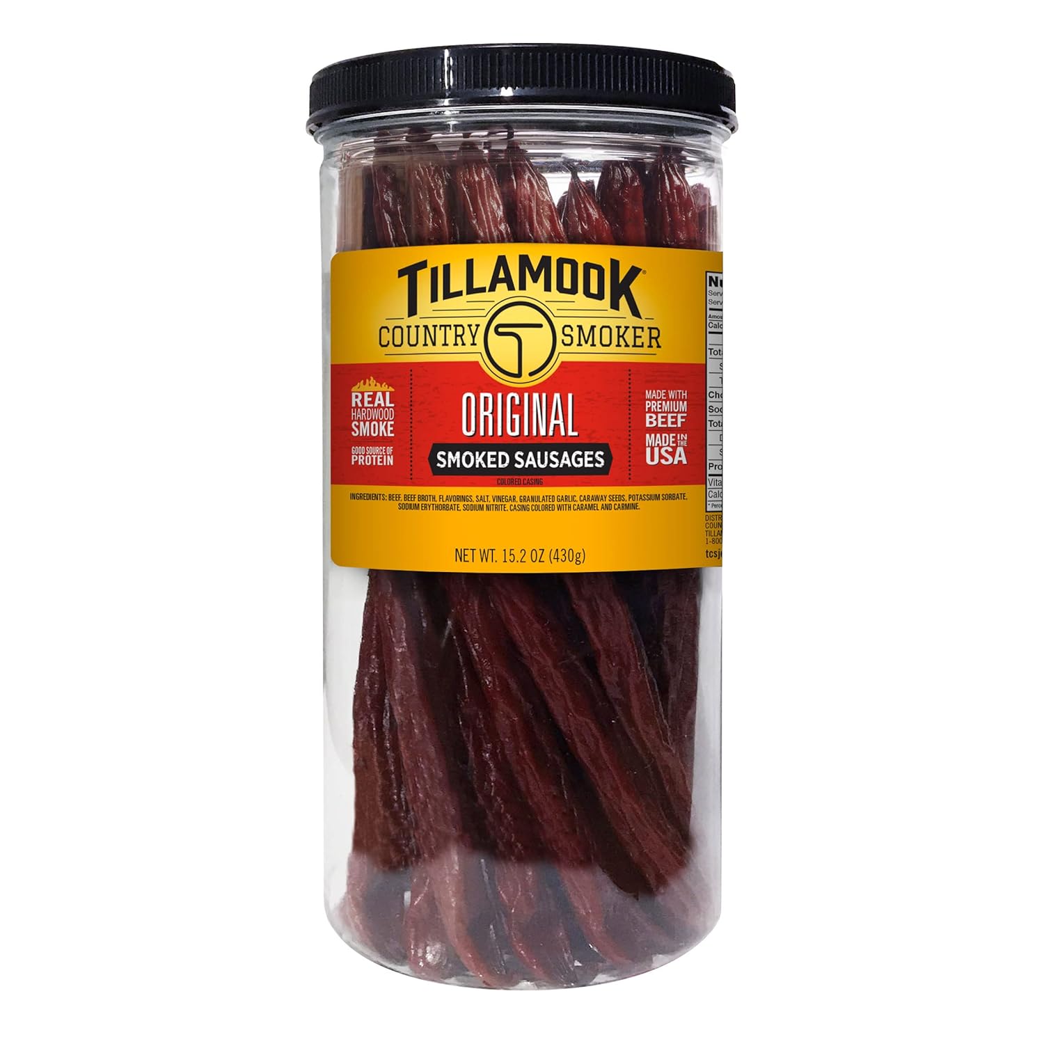 Tillamook Country Smoker Real Hardwood Smoked Sausages, Original Beef, 15.2 Ounce Tall Jar, 20 Count