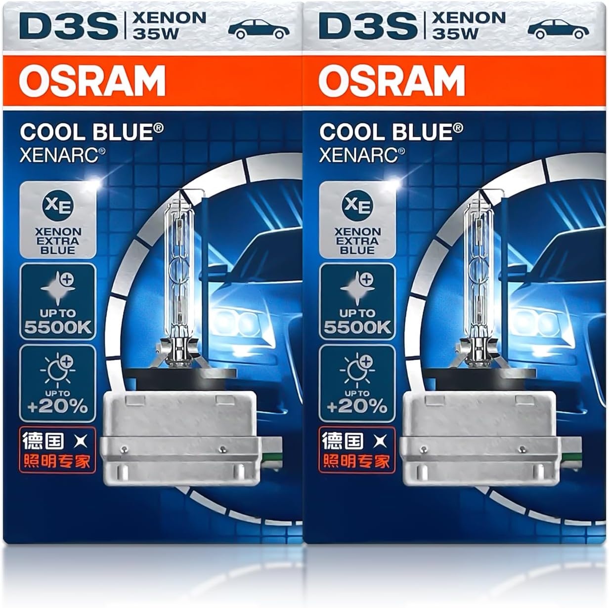 Osram Xenarc D3S Cool Blue 66340CB HID Xenon Headlight Bulbs 42V 35W 5500K Made in Germany | Pack of 2