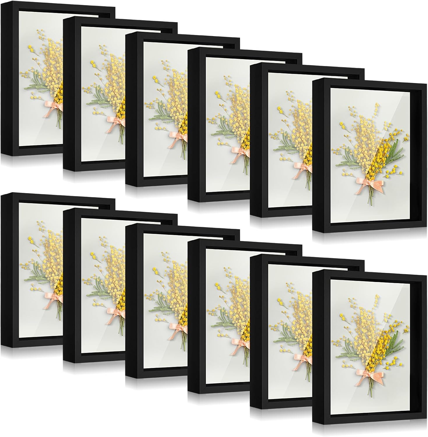 Tuanse 12 Pcs Shadow Box Bulk Display Case Plastic Shadow Box Picture Frame for Photos Flower Wedding Bouquets Pet Memorial Graduation Object Butterfly Tickets Wall Tabletop(5 x 7 Inch, Black)