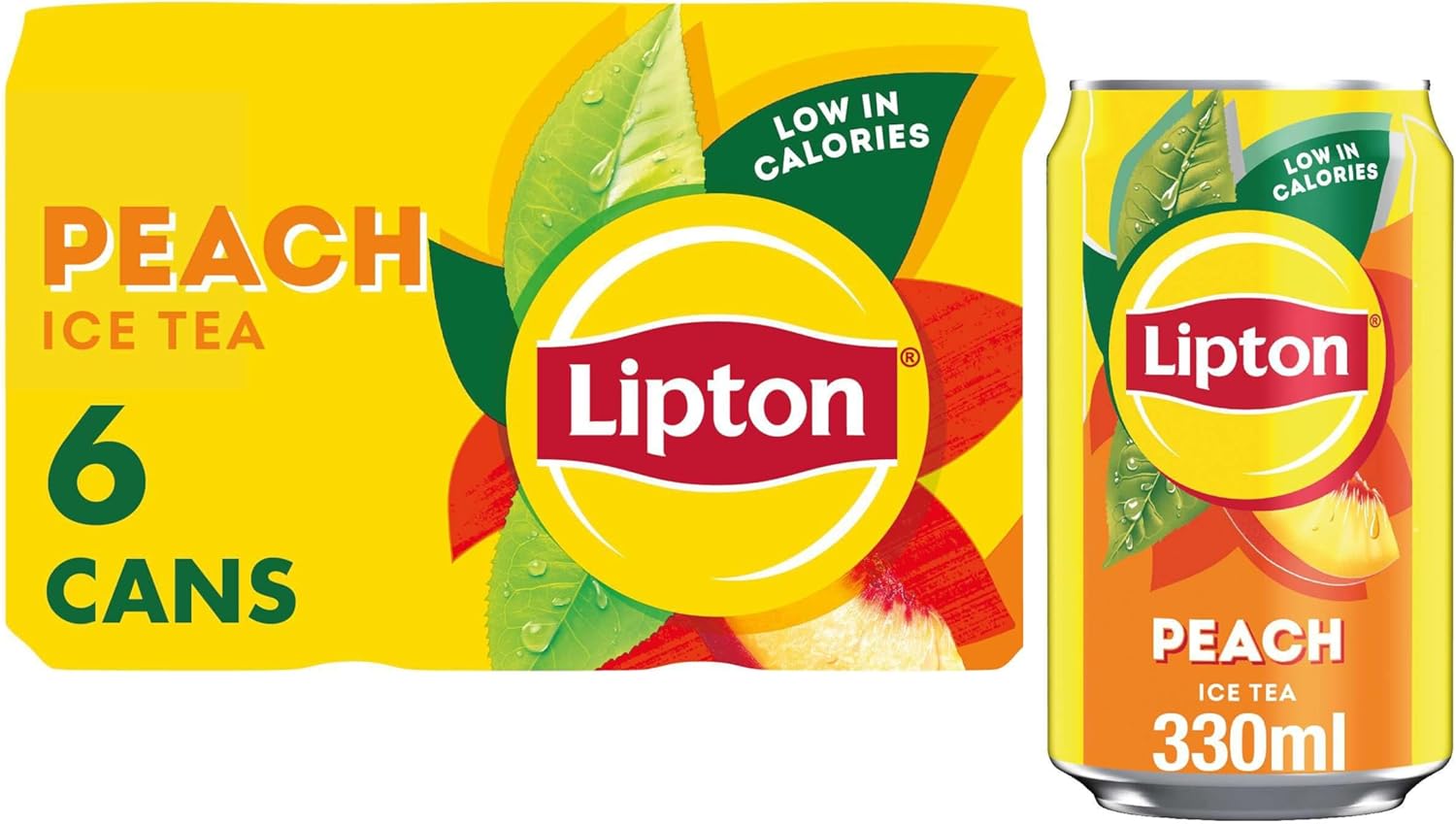 Lipton​ Peach Ice Tea Can 330 ml​ (Pack of 6), low calorie​ soft drink​, 100% black tea extract​