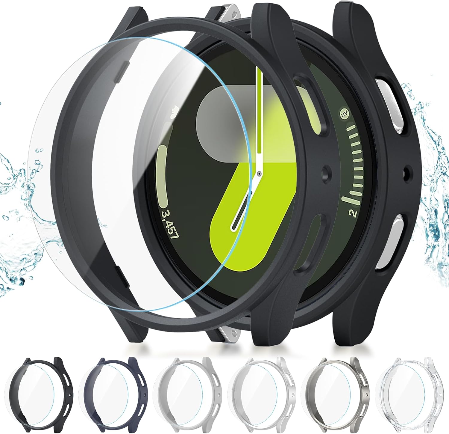 Cuteey 6+6 Pack for Samsung Galaxy Watch 7 Screen Protector Case 40mm, Hard PC Bumper Cover with Anti-Fog Tempered Glass Protective Film for Galaxy Watch 7 Accessories Grey 40mm