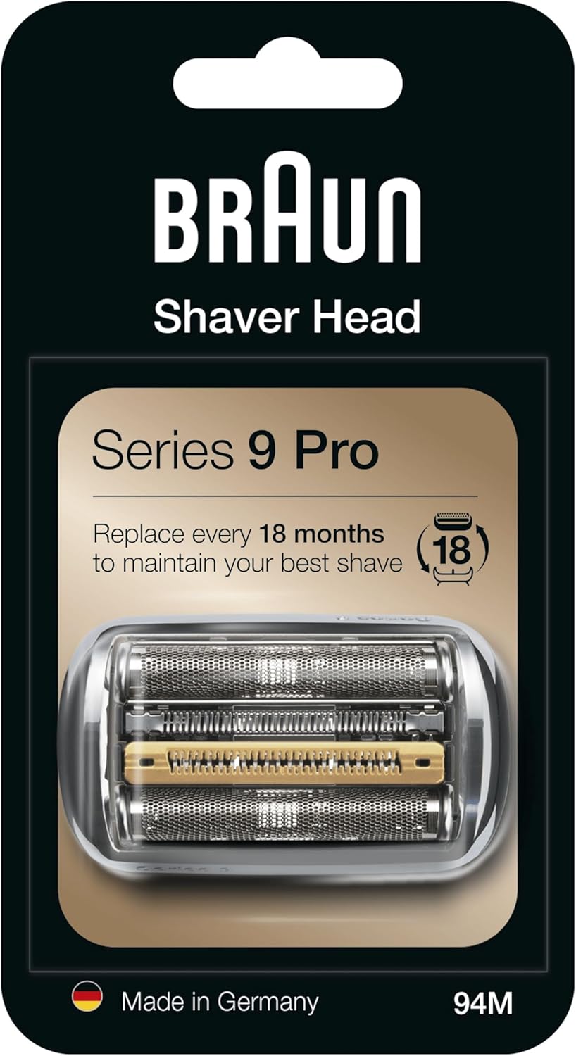 Braun Series 9 Electric Shaver ORIGINAL Replacement Head, Easily Attach Your New Shaver Head, Also Compatible with Series 9 Pro Electric Razors, 94M, Silver