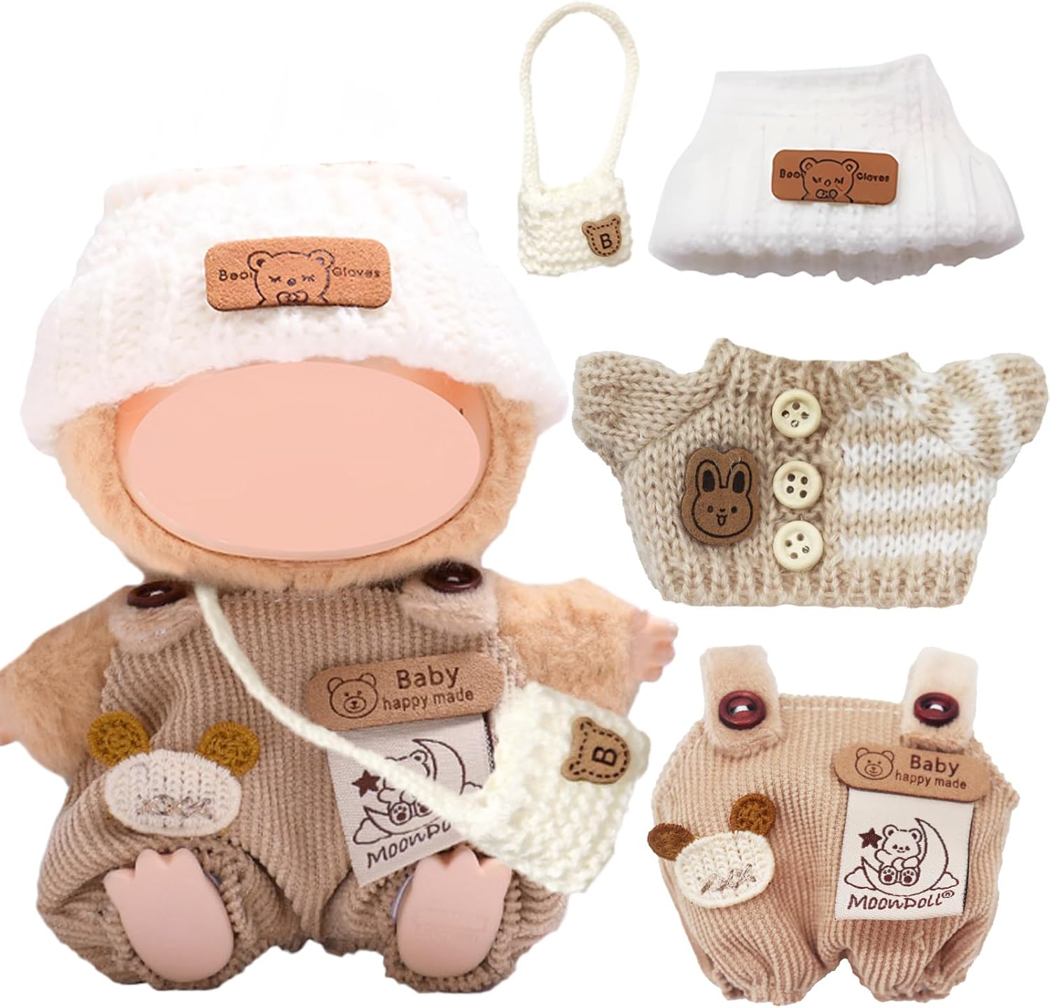 4Pcs Doll Clothes & Accessories for 17cm Dolls, Doll Outfits Set with Hat Sweater Backpack for Girls Kids Birthday Holiday Present（No Doll）