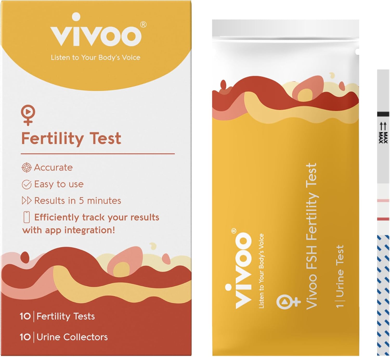 Vivoo Fertility Test, Monitor Your Ovarian Reserve at-Home, Scan & Track Your Results with Vivoo App, Individually Wrapped 10 Fsh Test Strips and 10 Urine Collector
