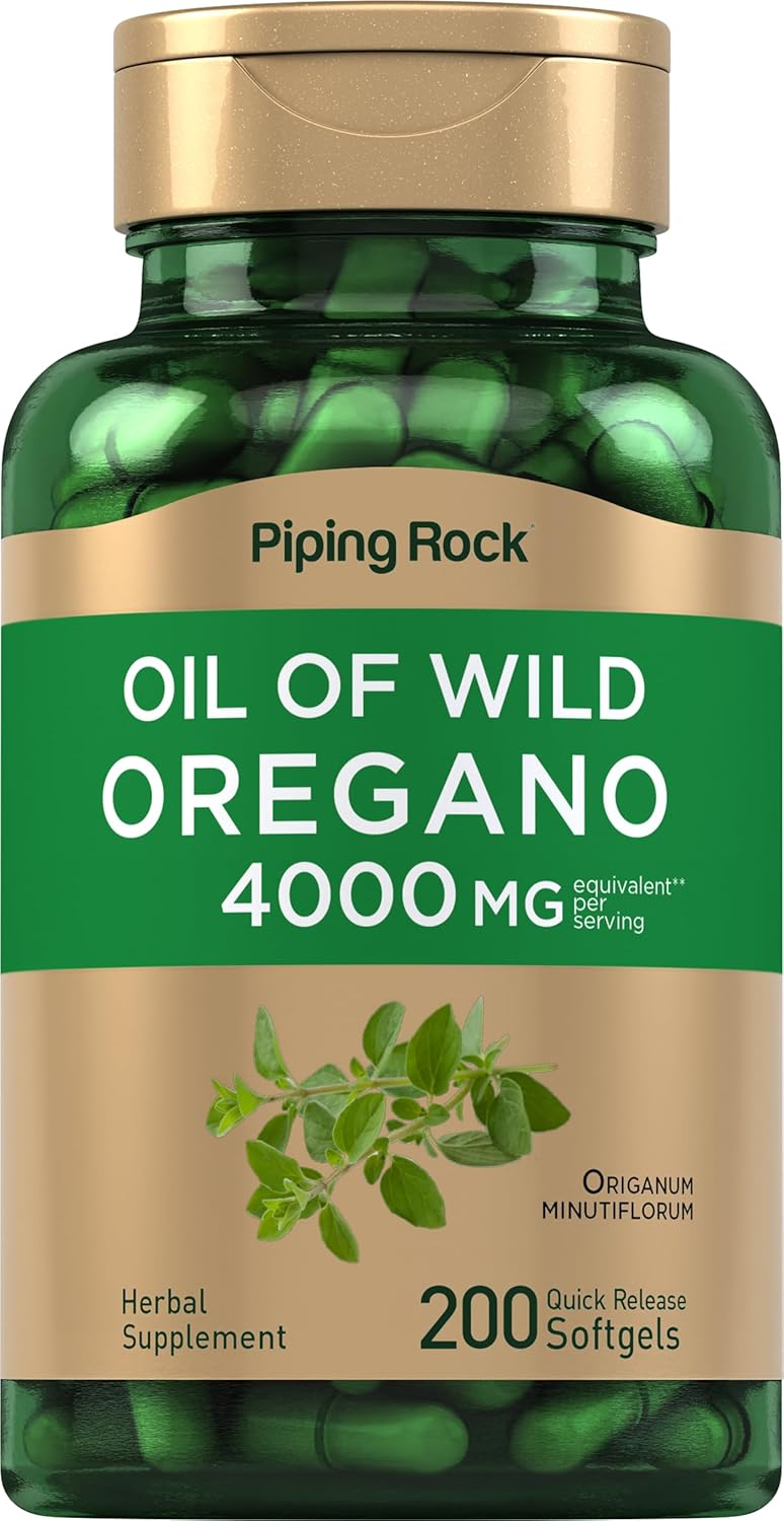 Piping Rock Oregano Oil Capsules 4000mg | 200 Pills | Herbal Extract Supplement | Wild Harvested | Non-GMO, Gluten Free
