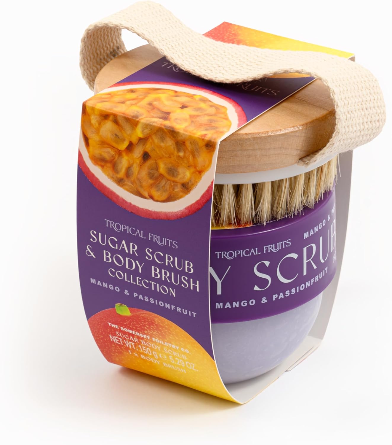 Tropical Fruits Gentle Exfoliating Sugar Scrub & Brush Mango and Passionfruit 150g