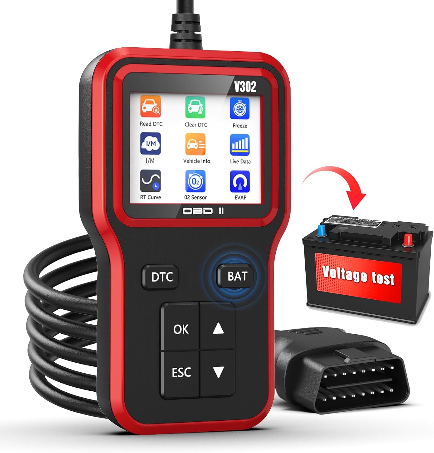 OBD2 Scanner with Upgrade Battery Tester, Car Diagnostic Tool Check Engine Light & Emissions Readiness, Fault Code Reader for All OBD II Protocol Vehicles Since 1996