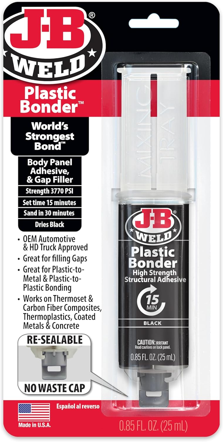 J-B Weld 50139 Plastic Bonder Body Panel Adhesive and Gap Filler Syringe - Black - 25 ml