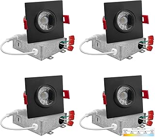 NUWATT 3 Inch Square LED Gimbal Recessed Downlight, 4 Pack, Canless All-in-1 LED Light with 5 CCT Color Switch 2700K - 5000K, 8W, 600 Lumens, 120V, Dimmable, Black Square