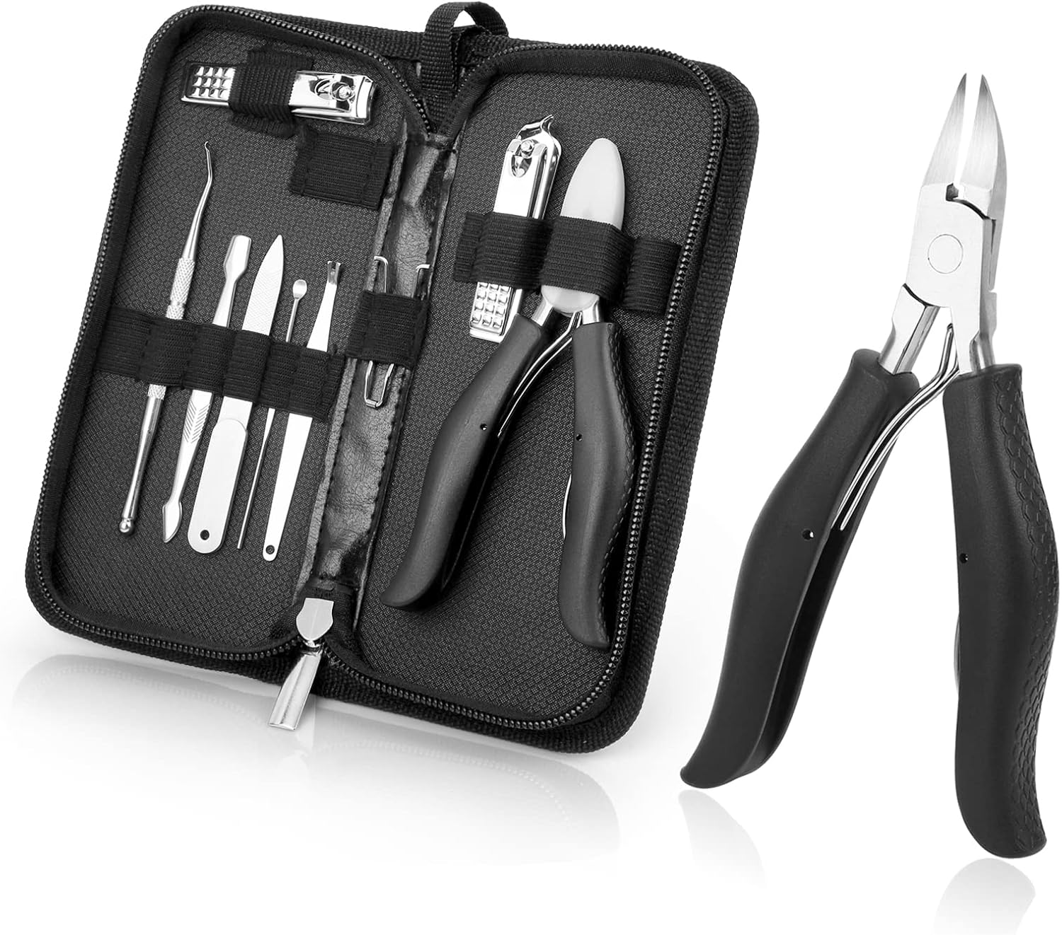 Toenail Clippers for Thick and Ingrown Nails, Black Nail Clipper Kit and Professional Podiatrist Toenail Clippers Heavy Duty Nail Scissors Toenail Treatment Tools Kit for Men Women Elderly