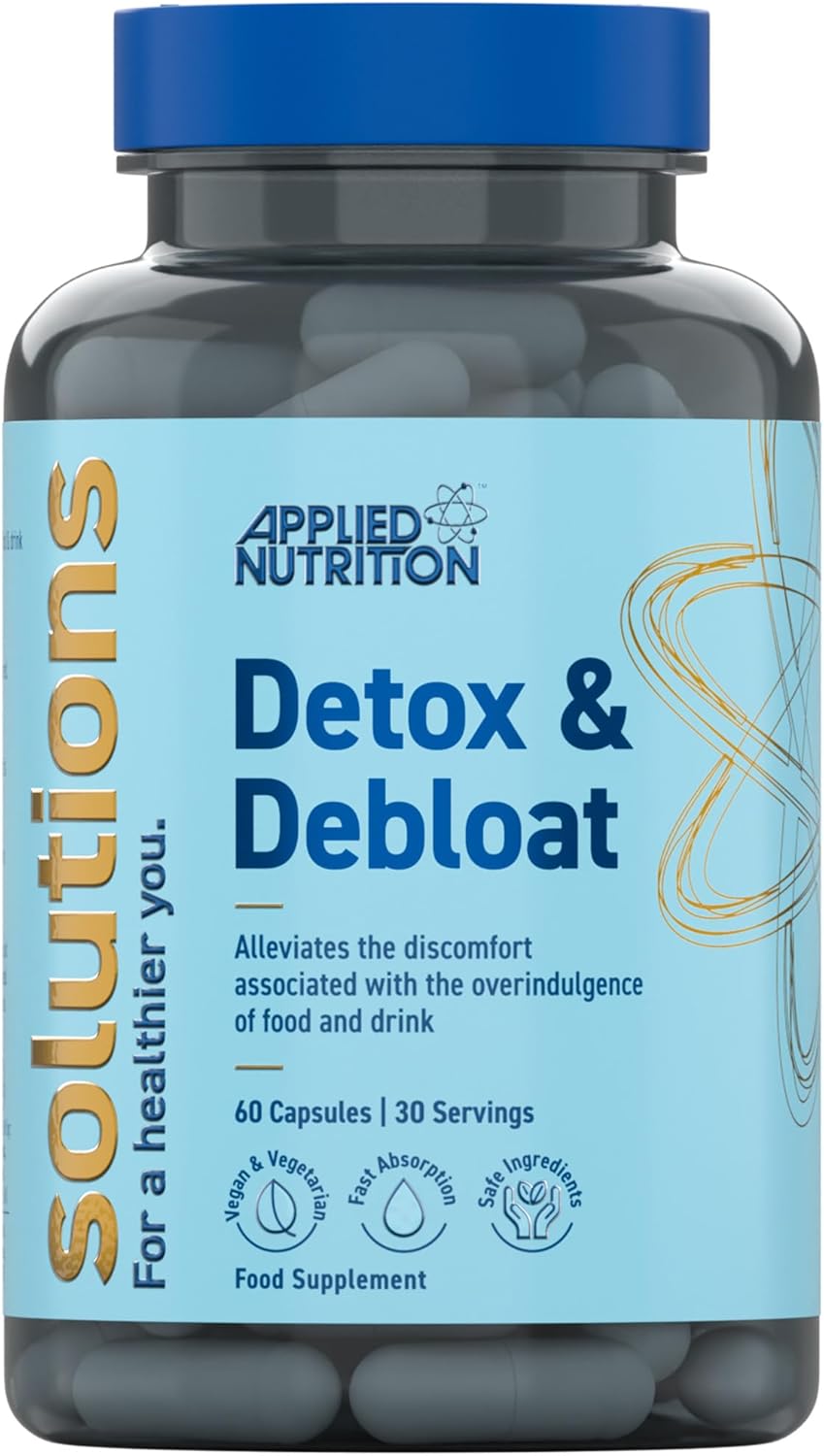 Applied Nutrition - Solutions - Detox & Debloat - Vegan Capsules with Activated Charcoal, Milk Thistle & Dandelion Root Extract – Reduces Bloating & Supports Liver Health (60 Capsules – 30 Servings)