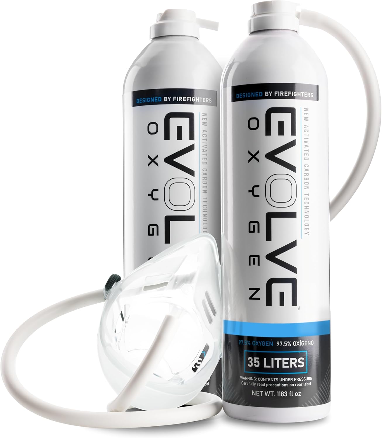 EVOLVE 35-Liter Pure Oxygen Canister with Mask and Tube | Portable Oxygen Can | Ideal for Home Use and Outdoor Activities | Designed by Firefighters | Made in The USA | Pack of 2