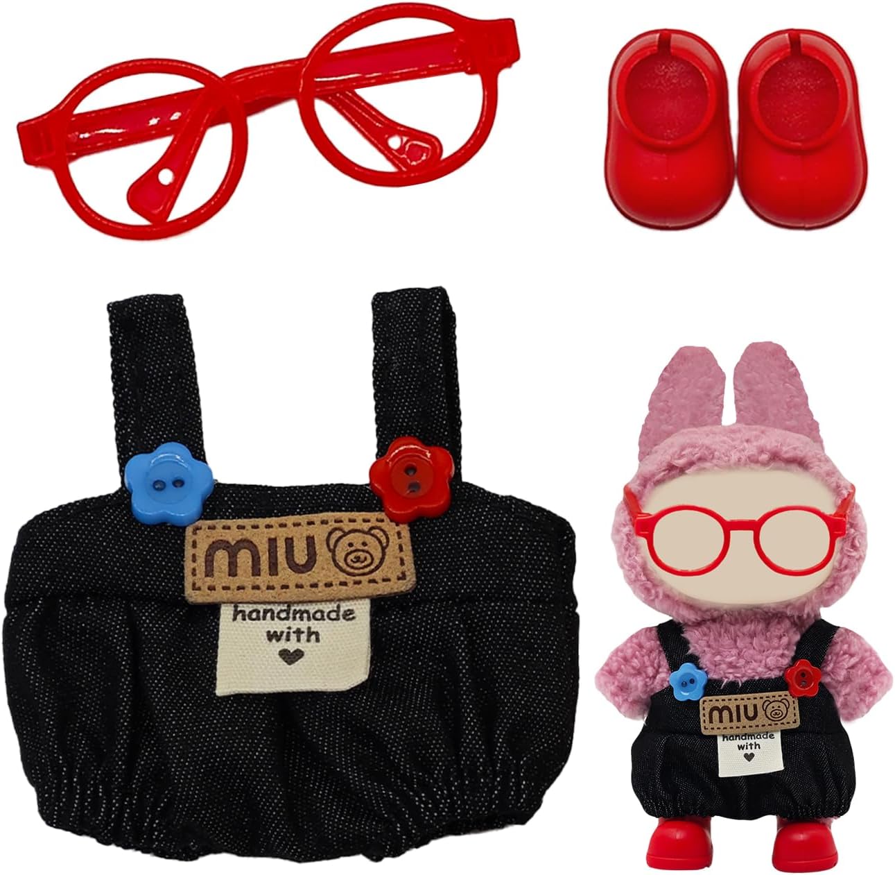Doll Clothes Set for 17cm Doll, Black Outfit Set Compatible with 17cm, Adorable Doll Clothing Accessories Set, Cute Clothes for Dress up Unique Style, No Doll Included (Jet Black)