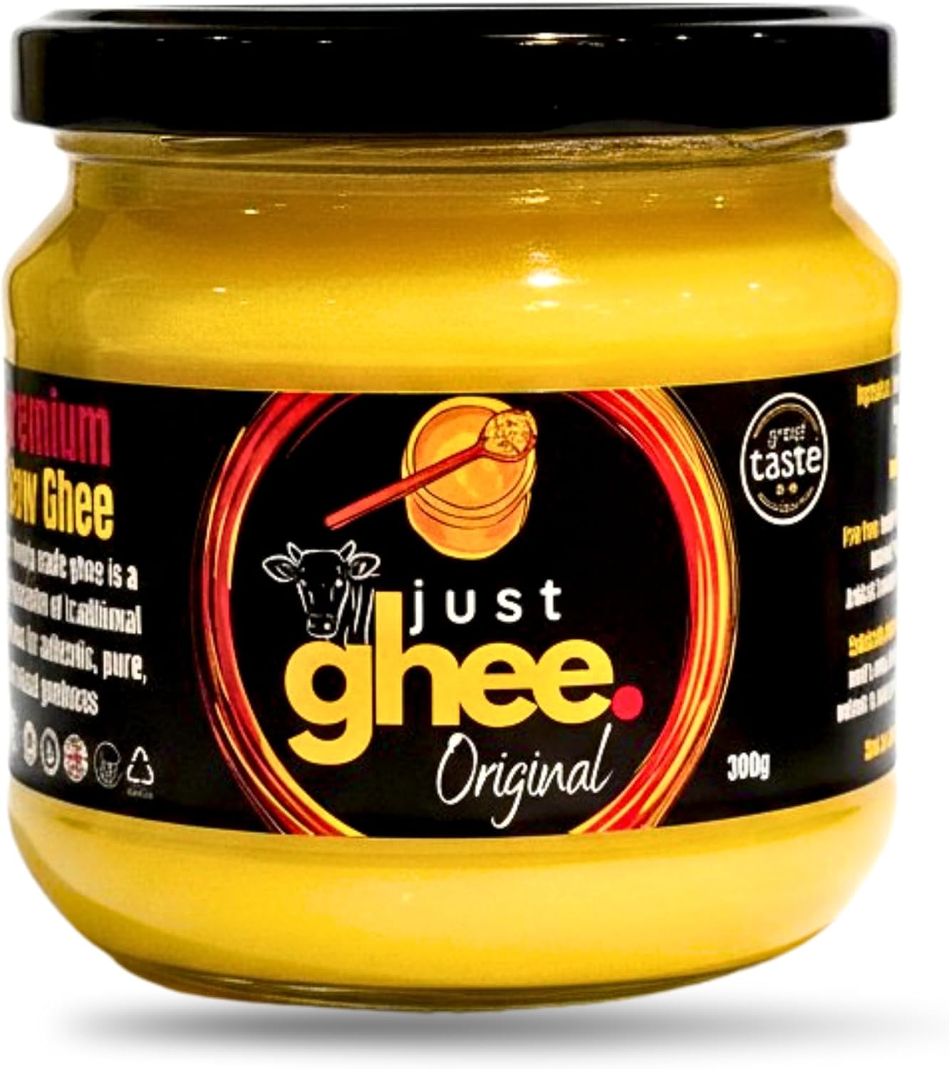 Just Ghee Original Grass Fed Ghee 300g | Great Taste Award Winner 2025 | Pure Clarified Butter | British Cow Ghee | High Smoke Point Cooking Ghee | Handmade in UK