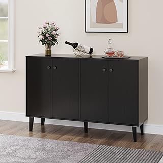 Panana Sideboard Buffet Cabinet Kitchen Storage Cabinet Living Room 4 Doors Console Table (Black)
