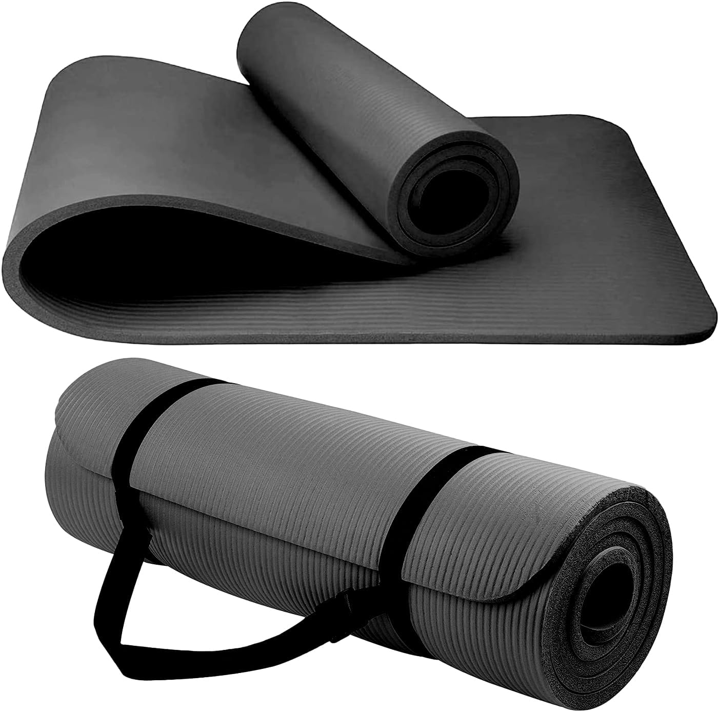 Yoga Mat Unisex Non-Slip Thick Foam Fitness Exercise Mat (10mm) Comes with Carrying Strap Lightweight Home Gym Workout Equipment for Yoga, Pilates, Stretching, Gymnastics Training & Camping