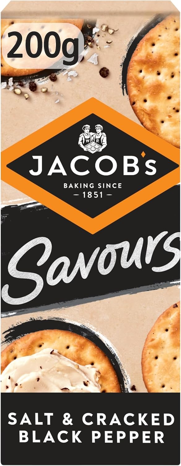 Jacob's Savours Bakes Salt and Cracked Black Peppers Crackers, 200 g (Pack of 1)