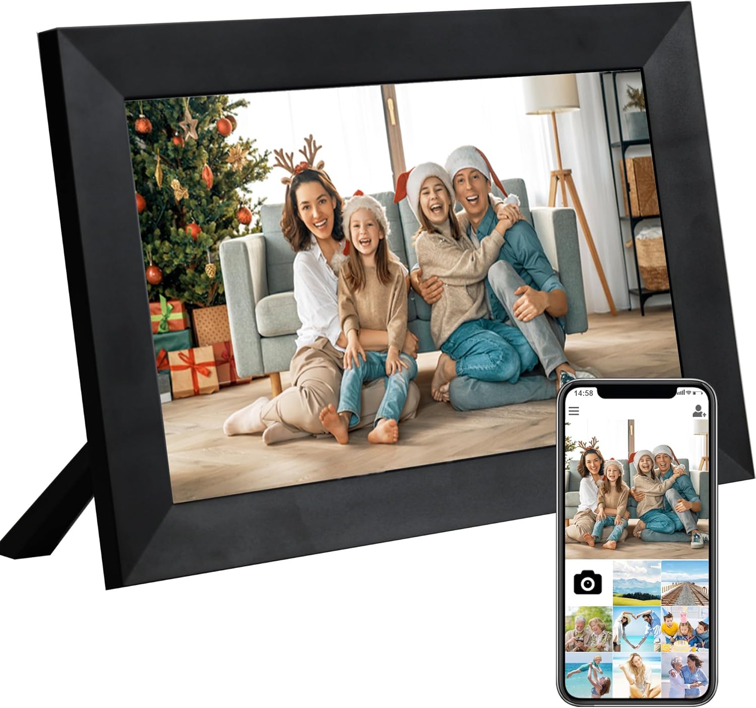 Veidoo 10 inch WiFi Cloud Digital Photo Frame IPS Touch Screen, 32GB Storage, Type C, Smart Home Digital Picture Frame, Easy Setup to Share Photos or Videos via Frameo APP, Gift Guide for Family