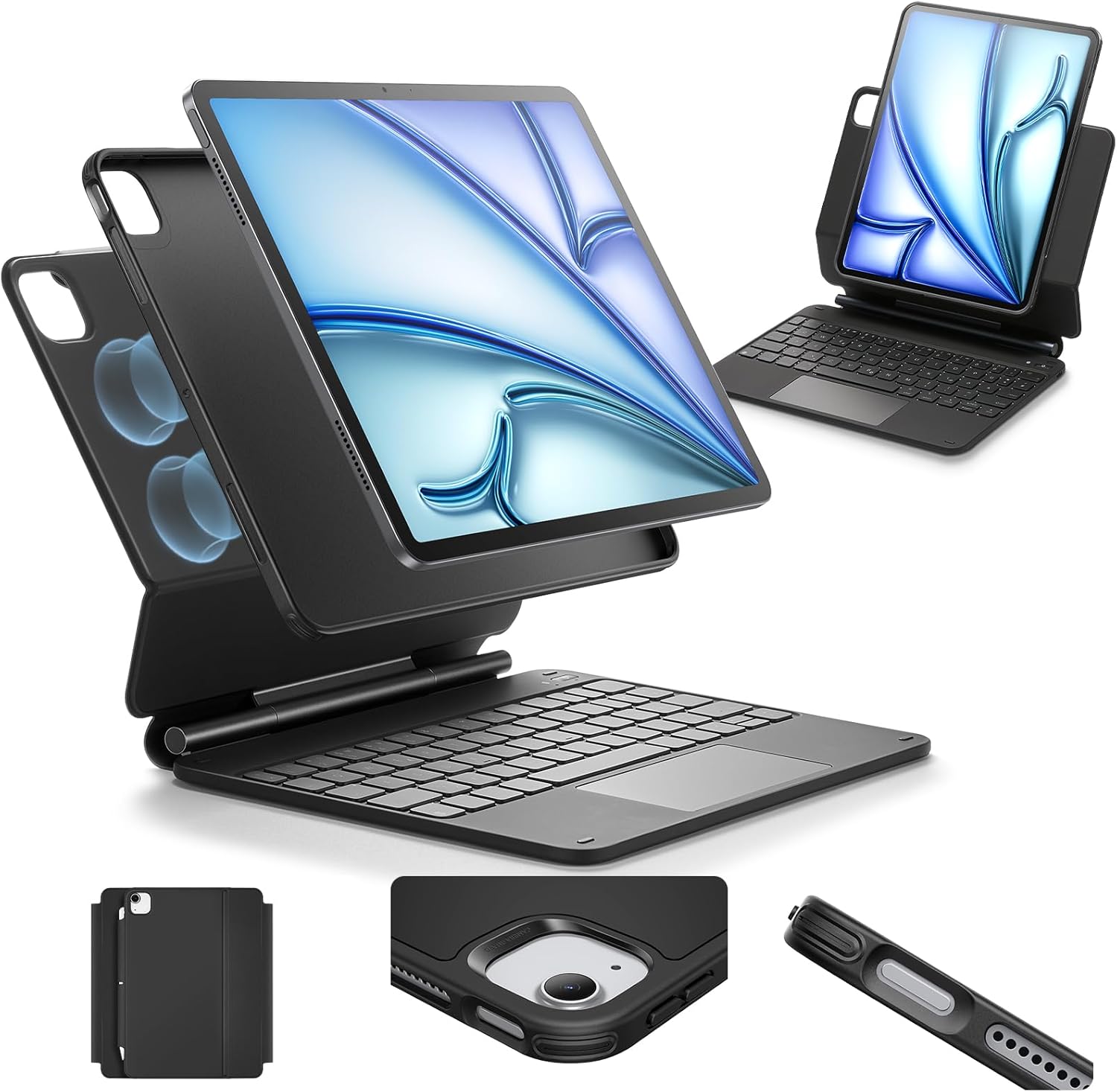 ESR iPad Air 11 Inch Case with Keyboard (M3/M2, 2025/2024) & iPad Pro 11/Air 5th/4th Gen Keyboard, Easy-Set Magnetic Stand, Portrait/Raised Modes, with Removable Protective Case, Black