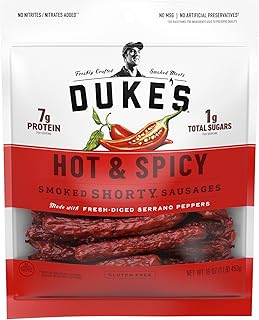Duke's Pork Hot & Spicy Smoked Shorty Sausages, 7g Protein Per Serving, 16 oz
