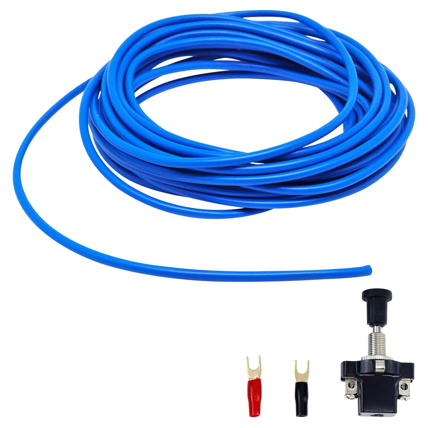 18 Gauge Wire 18 awg Stranded Wire PVC Cord Copper Cable 5M/16.4Ft Single Core Flexible Extension Power Cord Remote Wires for Amp Auto with Connection Terminals & Push-Pull Switch (Blue)