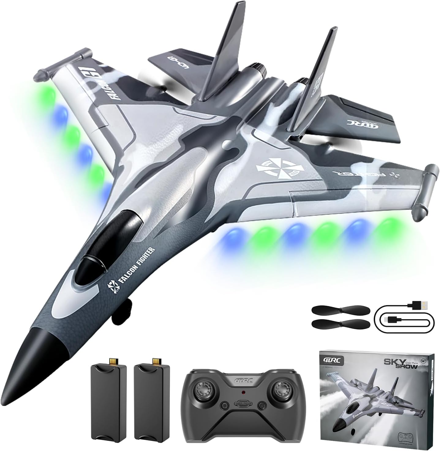 4DRC G1 RC Plane with 2 Take-off Modes, 2 Batteries and Light, 2.4GHz 4 Channel 6 axis Gyro Stabilizer RTF Glider Remote Control Aircraft Planes Jet Fighter Toys Gift for Boys Kids Adults Beginners