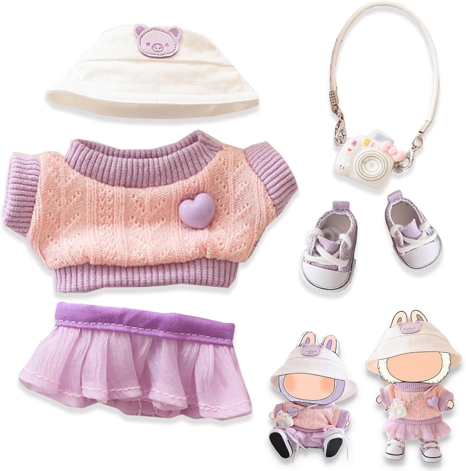 Designer Clothes for Dolls Accessories Set,15cm /17cm Doll Clothing Set,Premium Dolls Accessories (Purple 5Pcs Dress Set)