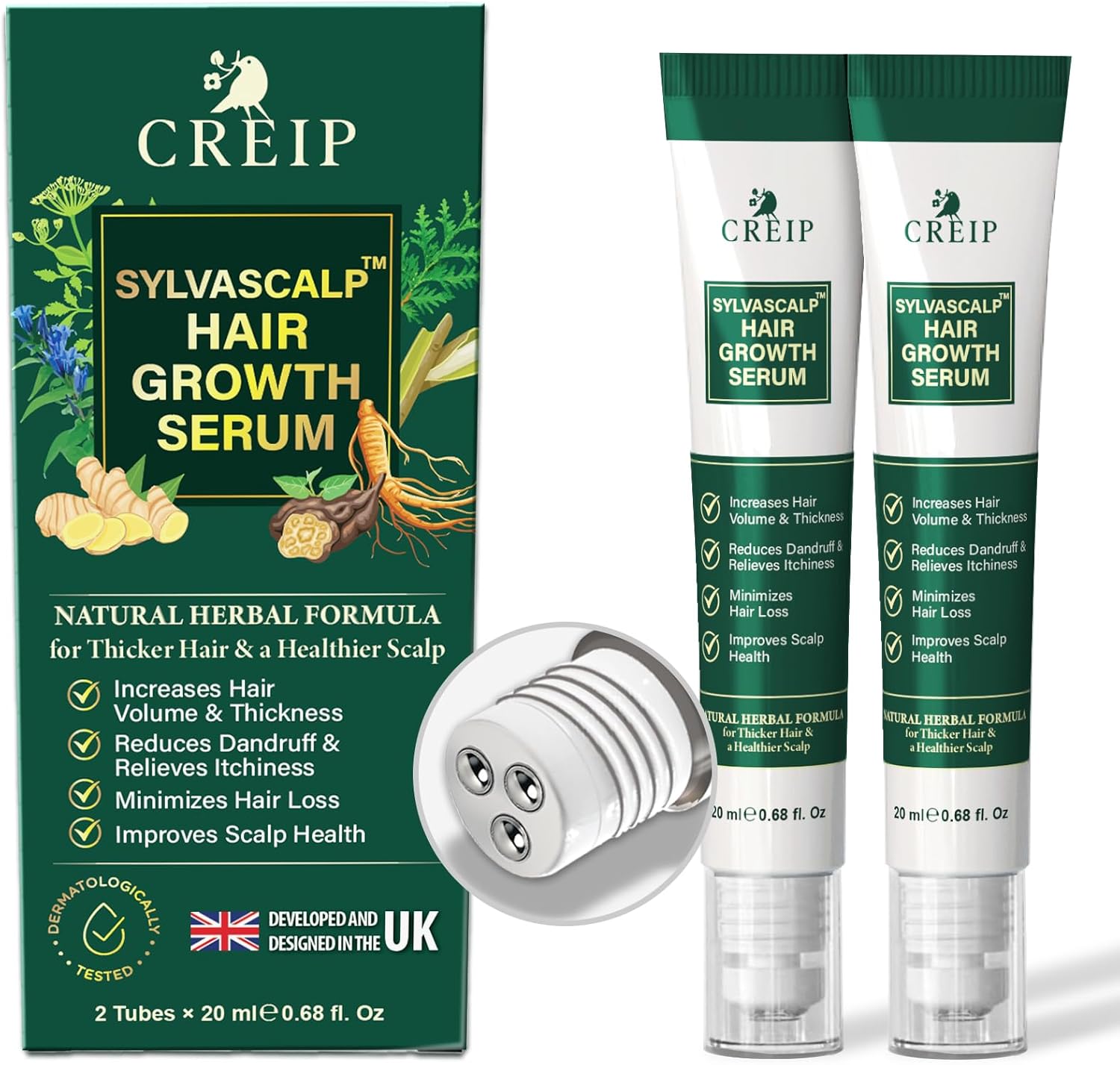 Scalpy Herbal Hair Growth Serum for Thicker Hair: 2 Pack (2 * 20ml) Niacinamide Ginseng Extract Lightweight Scalp Essence for All Hair Types Refreshing Botanical Formula