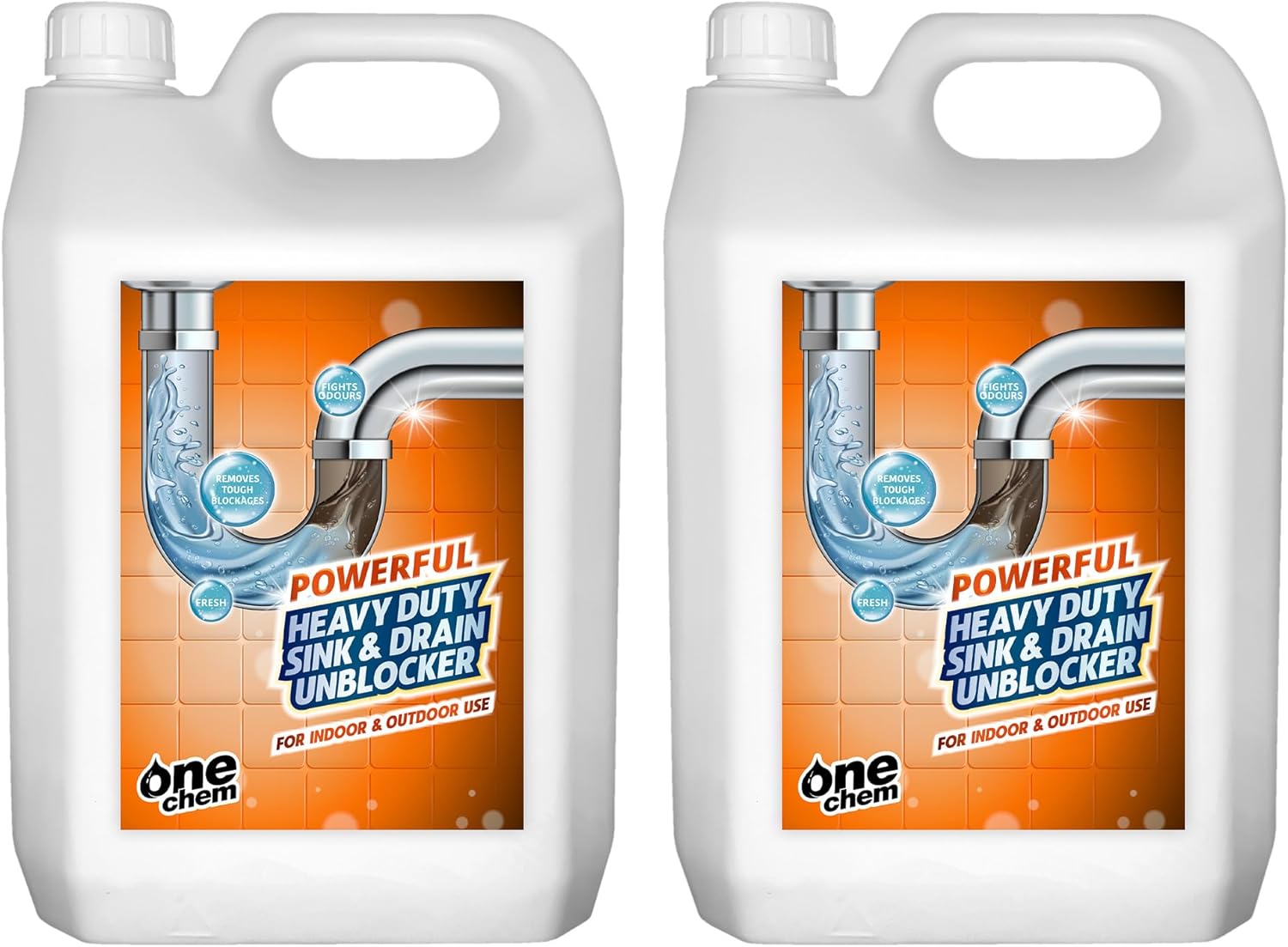 One Chem - Heavy Duty Sink and Drain Unblocker Gel - 2 x 5L - Powerful Formula- Drain Opener - Pipe Cleaner - Sink Unblocker