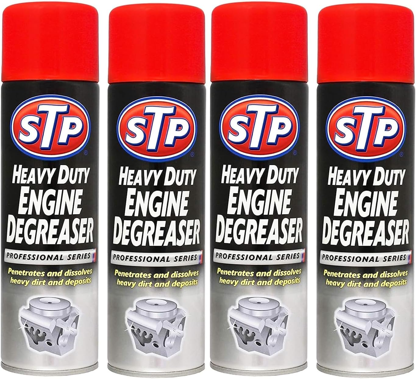 STP Engine Degreaser – 4 Pack x 500ml – Heavy Duty Bay Cleaner – Removes Oil, Grease & Dirt – Powerful Car Engine Cleaner Spray for Car Maintenance