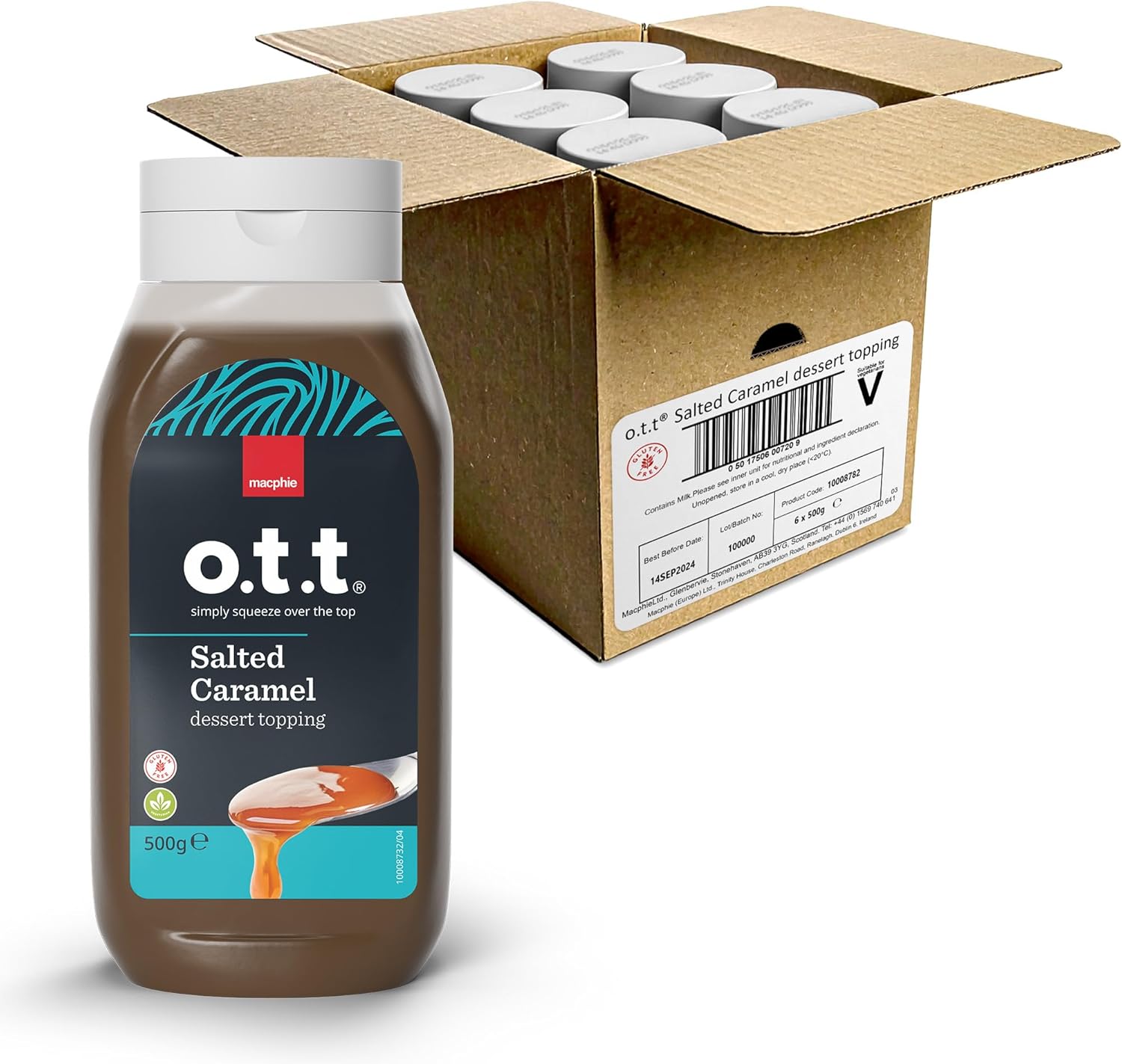 Macphie OTT Salted Caramel Dessert Topping, 500 g (Pack of 6)