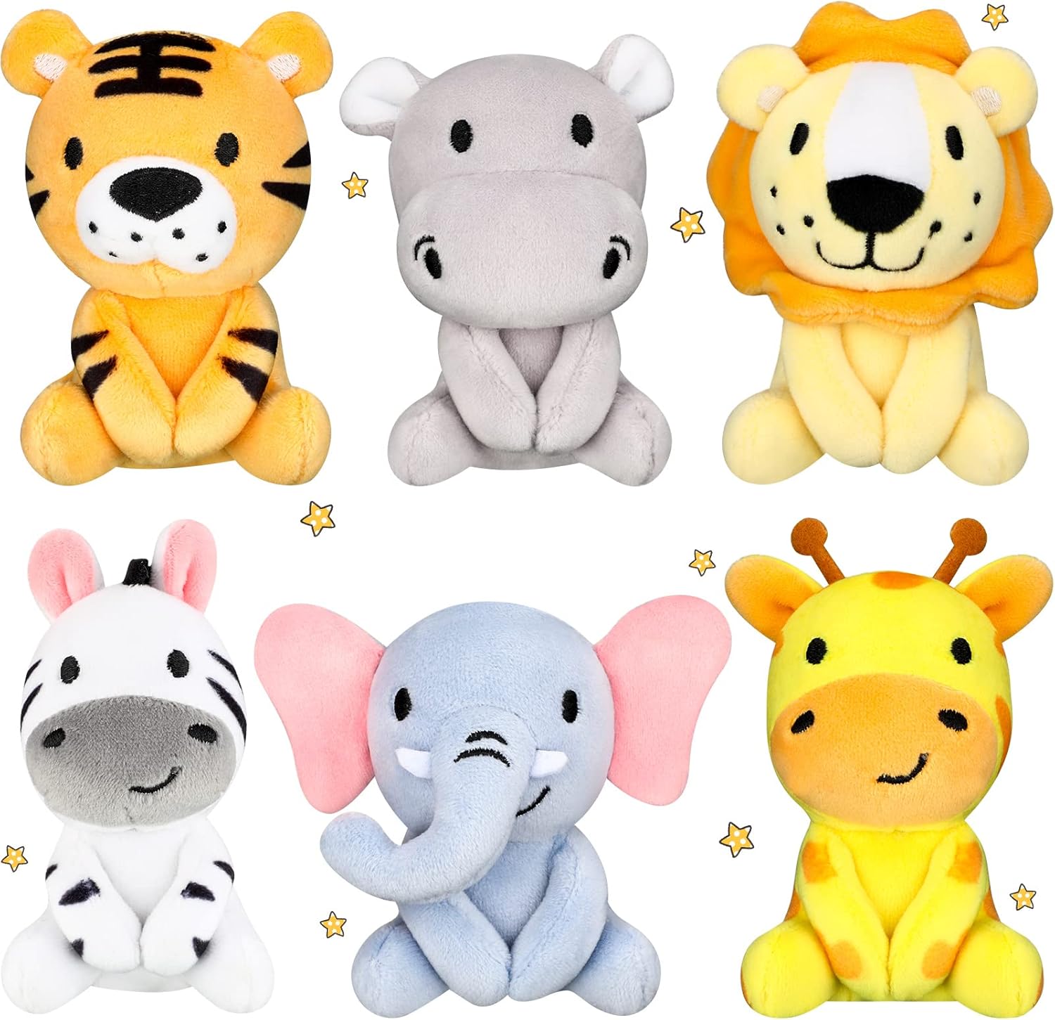6 Pcs Mini Stuffed Forest Animals Jungle Bulk Plush Animal Toys 4 Inch Cute Plush Elephant Lion Giraffe for Baby Shower Christmas Birthday Gift Stuffer Toy Themed Party Decoration(Lovely)