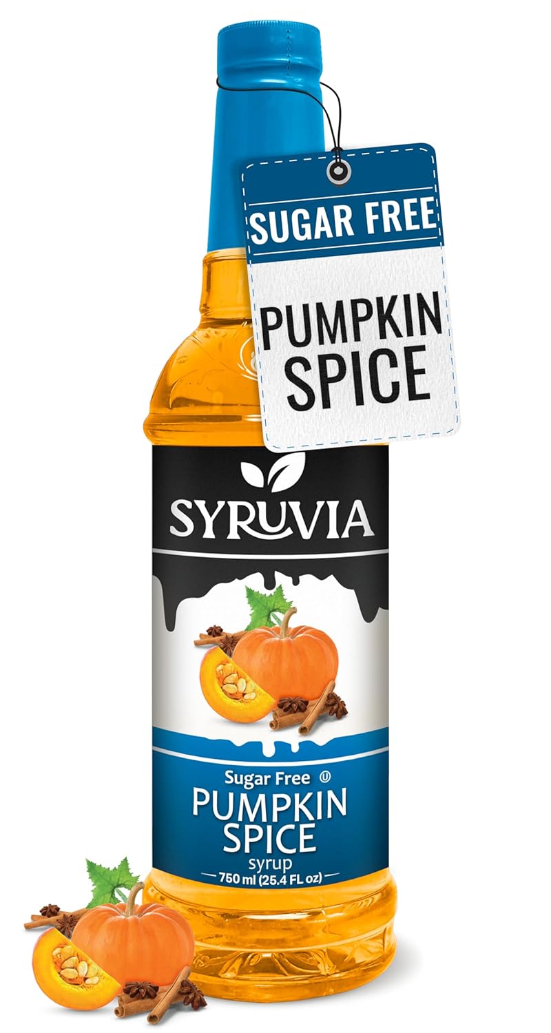 Syruvia Sugar Free Pumpkin Spice Coffee Syrup - 25.4 fl oz - 0 Calories, Kosher, and Gluten-Free. Perfect for Drinks, Sodas, Shakes, Desserts, and More.