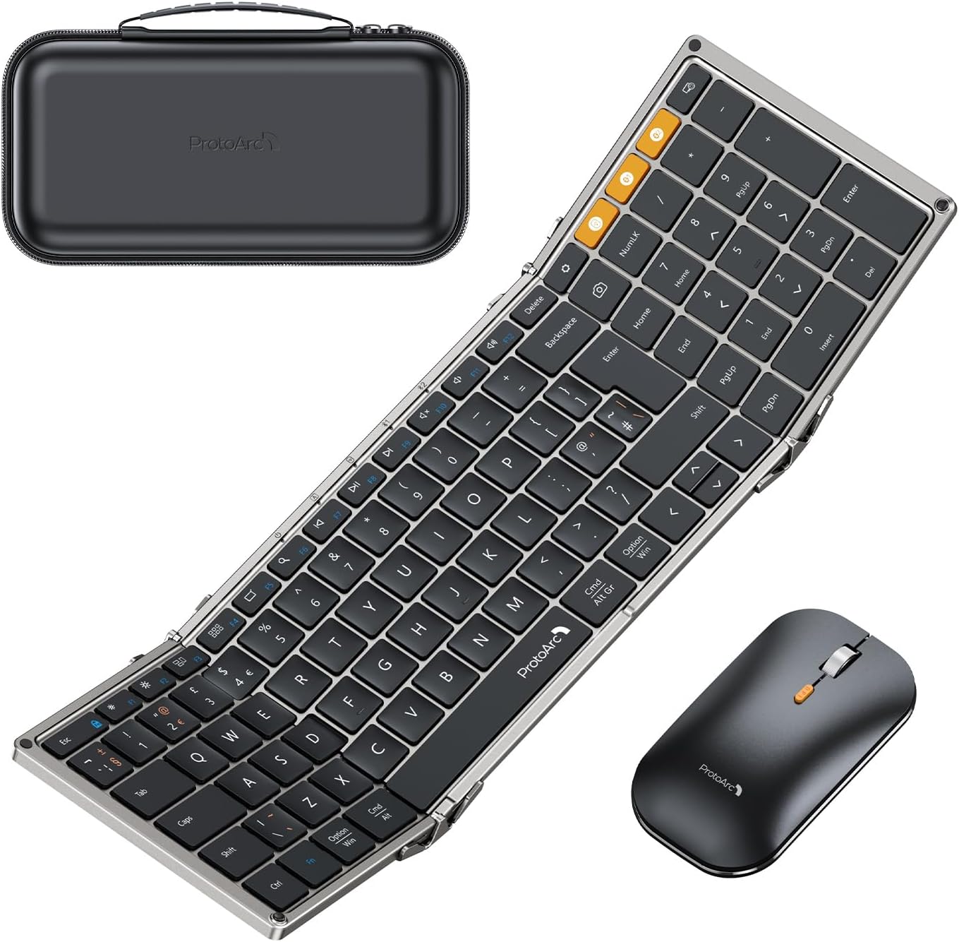 ProtoArc Foldable Keyboard and Mouse, XKM01 Portable Bluetooth Folding Keyboard Mouse Combo for Travel, 2.4G+Dual Bluetooth, Full-Size Rechargeable, QWERTY UK Layout