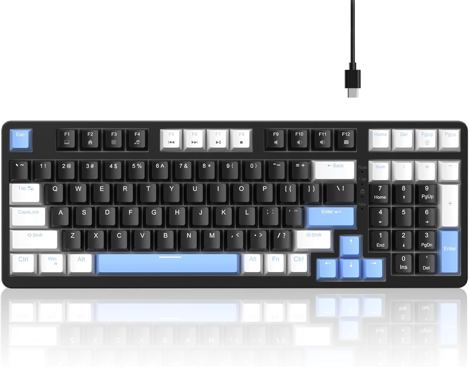MageGee 98 Keys Mechanical Gaming Keyboard, Hot Swappable Yellow Switch, 96% Compact Layout LED Blue Backlit Wired Keyboard with Number Pad Arrow Keys, for PC Laptop, for Game and Office, Black/Blue