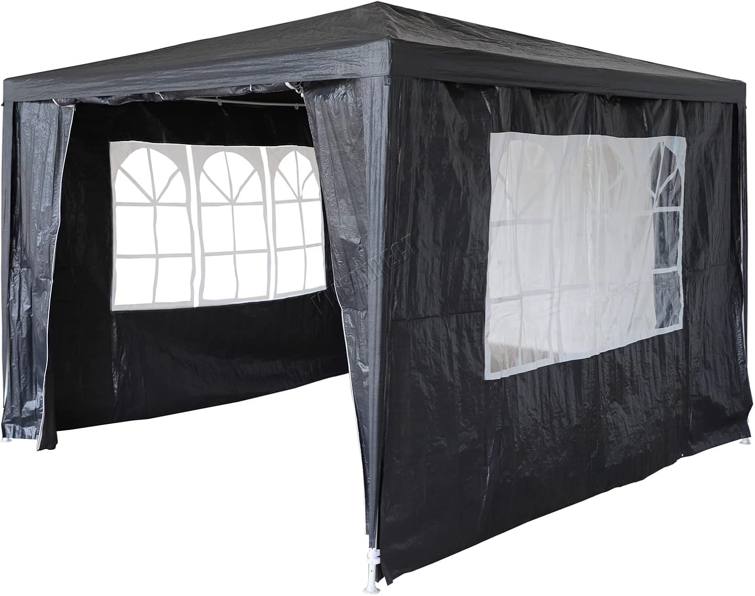 BIRCHTREE 3x3m Garden Steel Tube PE Gazebo With 4 Pieces Sidewalls Zippers 2 Windows Canopy Patio New Party Camping Wedding Tent Shade Waterproof Outdoor Marquee Awning Grey