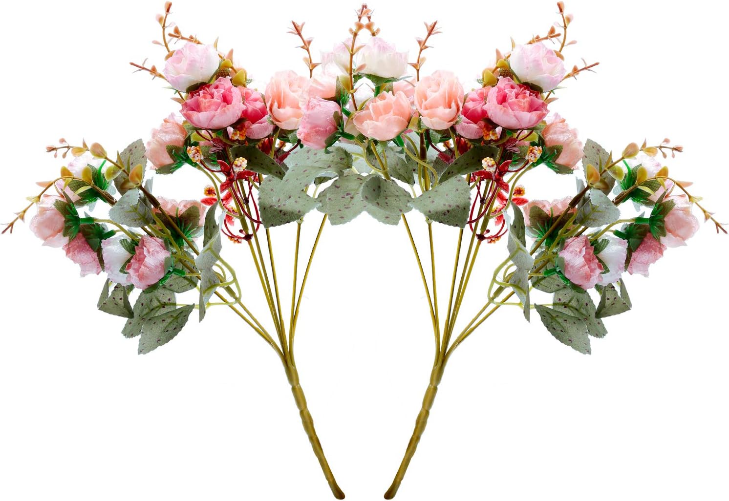 Realjoy 21 Heads Diamond Small Rose Artificial Flowers Artificial Rose Flower Bouquets for Home Wedding Party Decoration 2Pcs (Autumn Diamond Pink)